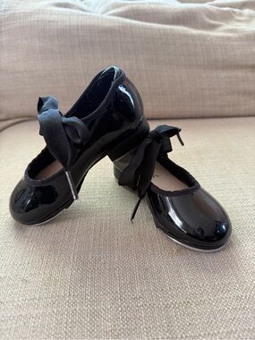 Capezio Tele-Tone Tap Dance Shoes Black Patent Sz Kids 8 W Child’s